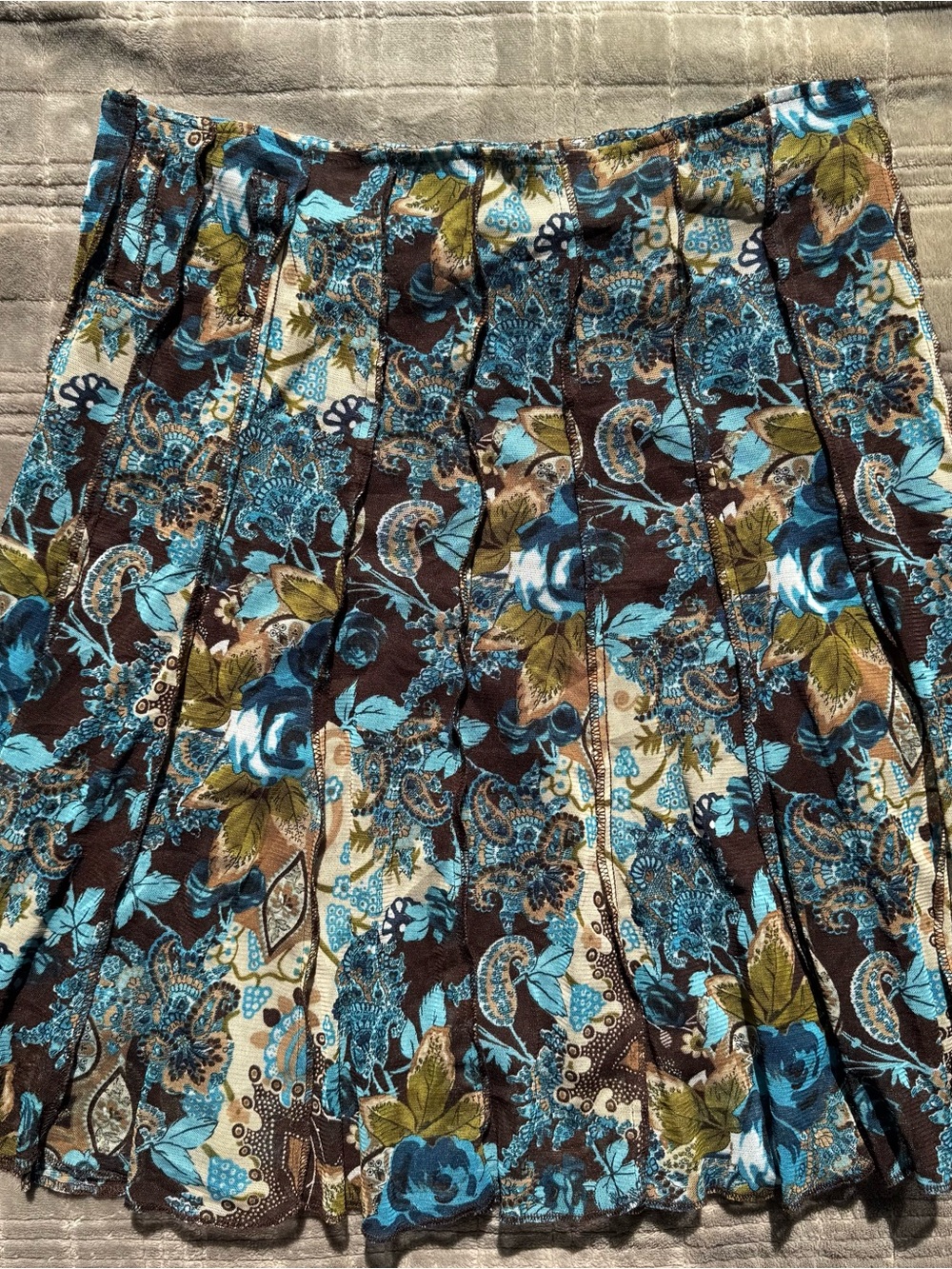 Floral Pleated Midi Skirt - Blue & Brown